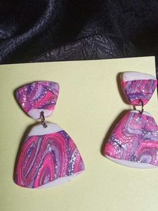 Funky Pink Marble Dangle Earrings