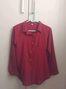 Chic Red Collared Button-Up Shirt