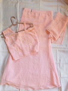 Peach Embroidered Ethnic Skirt aari worked