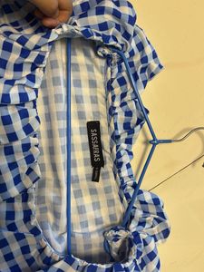 Blue Gingham Ruffle Top🧑🏻‍🩰