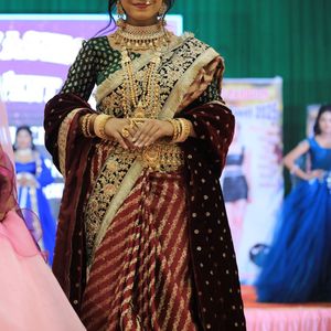 Bridal Saree with stitched blouse and 2 dupatta