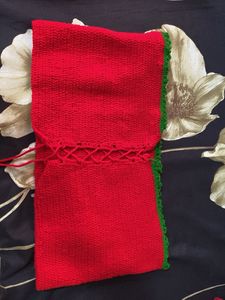 Handmade Knitted Red & Green Pouch