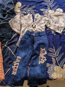 Stylish white top and jeans pant for baby girls