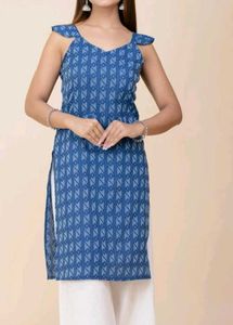 Printed Pure Cotton Straight Kurta for Women (Blue