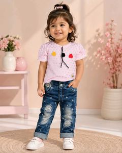 Cute Pink Top & Jeans Set for Girls