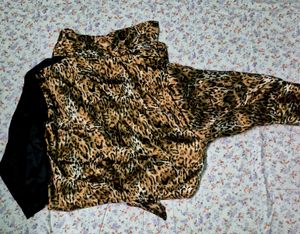 Leopard Print &amp; Black Satin Shirt