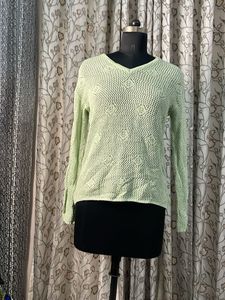 Light Green Knit V-Neck Sweater