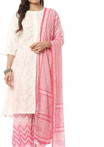 BIBA PURE COTTON White & Pink Kurta Set