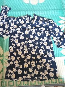 Navy Floral Print Long Sleeve Top