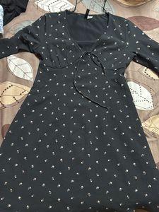Black floral print mini dress