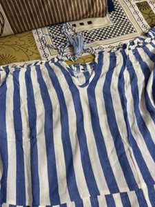 Blue &amp; White Striped Off-Shoulder Dress
