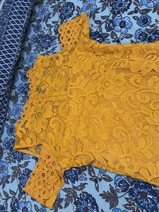 Yellow Lace Cold Shoulder Dress