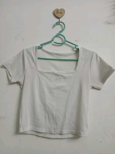 White Square Neck T-Shirt