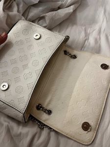Guess White Embossed Chain Shoulder Bag