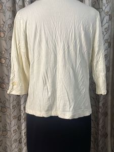 Cream 3/4 Sleeve Top with Tie Neck