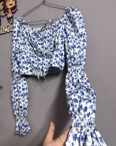 Blue Floral Crop Top