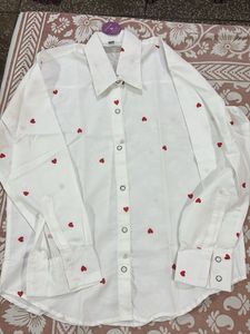NEW White Heart Print Button-Up Shirt