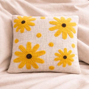 Embroidered Yellow Flower Cushion Cover- Set of 2