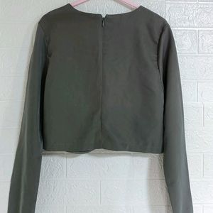 Olive Green Twist Front Long Sleeve Top