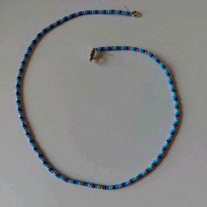 Blue Beaded Necklace with Gold Accents