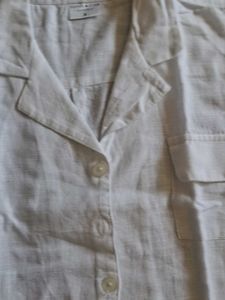 White Linen Blend Button-Up Top