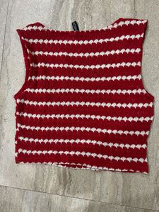 Red &amp; White Striped Cropped Top