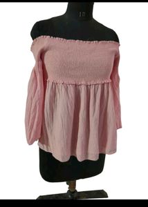 Off-the-Shoulder Smocked Pink Top