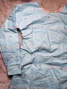 Stylish Blue Kurta Set with Striped Pants