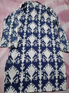 Blue &amp; White Ikat Print short Kurta