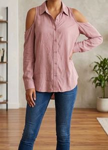 Stylish Cold Shoulder Button-Up Shirt