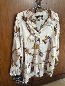 Chic White Butterfly Print Blouse