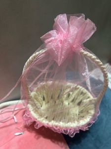 Premium Woven Gift Hamper Basket with Pink Organza