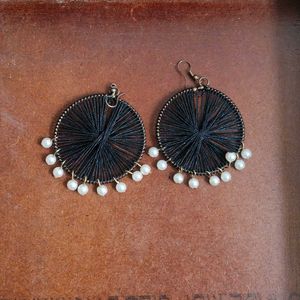 Vintage round black boho earrings