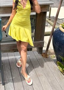 Lime Green Halter Neck Ruched Dress