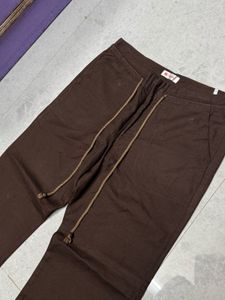 Linen Brown Wide-Leg Drawstring Pants