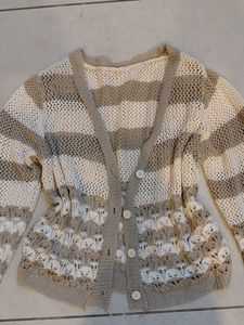 Striped Open Knit Cardigan