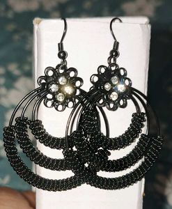 Chunky Gold black 🖤 Hoop Earrings two sets ..