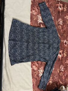 Dark blue printed short kurti