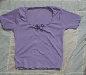 Cute Lavender Ribbed Top with Bow