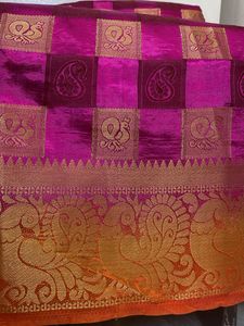 Vibrant Pink & Gold Silk Saree