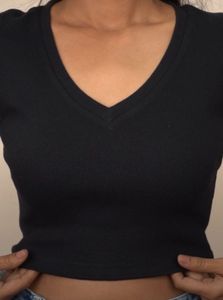 Black V-Neck Crop Top