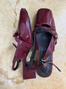 Maroon Patent Bow Heels