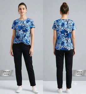 Stylish Blue Floral Twist Front Top
