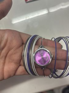 Unique Purple &amp; White Wire Cuff Vintage Watch