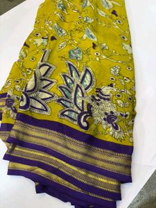 Vibrant Yellow & Purple Printed Saree