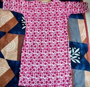 Pink &amp; White Floral Print Kurta
