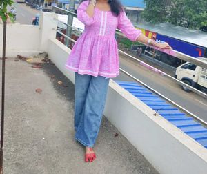 Libas Pink Printed Peplum Kurta