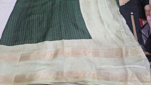 elegant green saree with gold checks &amp; border