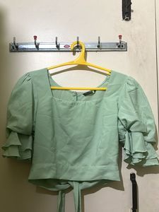 Mint Green Puff Sleeve Square Neck Top