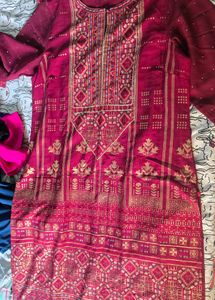 Vibrant Maroon Kurta with Gold Print